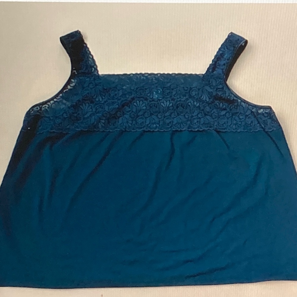 Cato Teal Lace-Trim Square Neck Tank